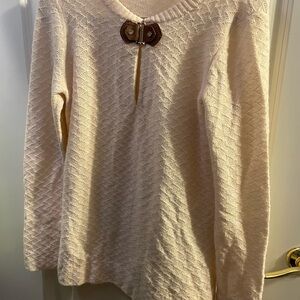 Tory Burch Cream V-Neck Sweater with Brown Detail